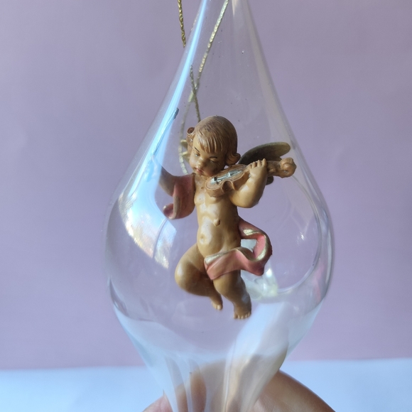 Roman Fontanini Hand Blown Glass Angel Hanging Christmas Ornament 8 1/2" Vintage - Picture 2 of 6